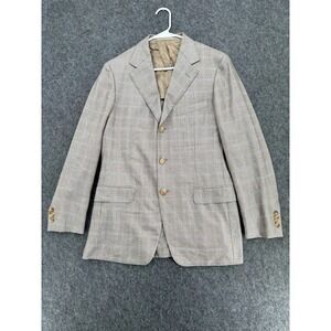 Ermenegildo Zegna 100% Cashmere Blazer Sport Coat Italy Beige Plaid Luxury